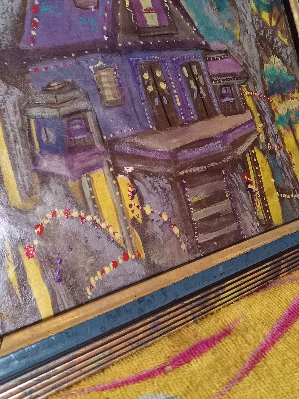 Original Use Purple and Blue Village House Art Print